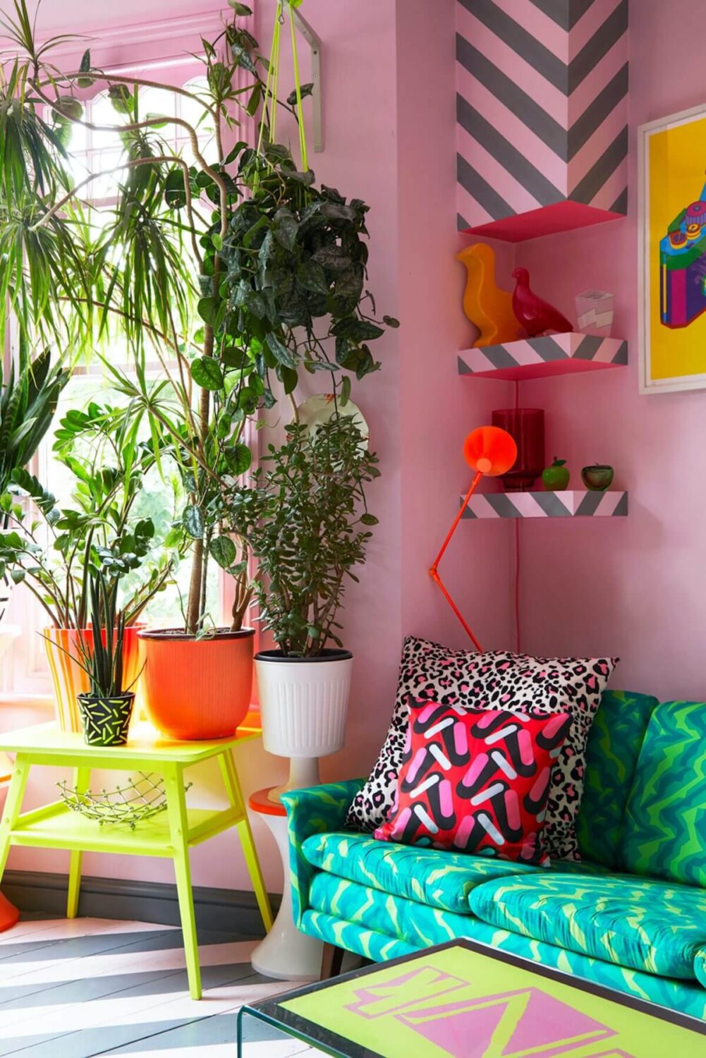 A Quirky London Home Decorated with Neon Colors 7 colorful-sitting-room-plants-nordroom