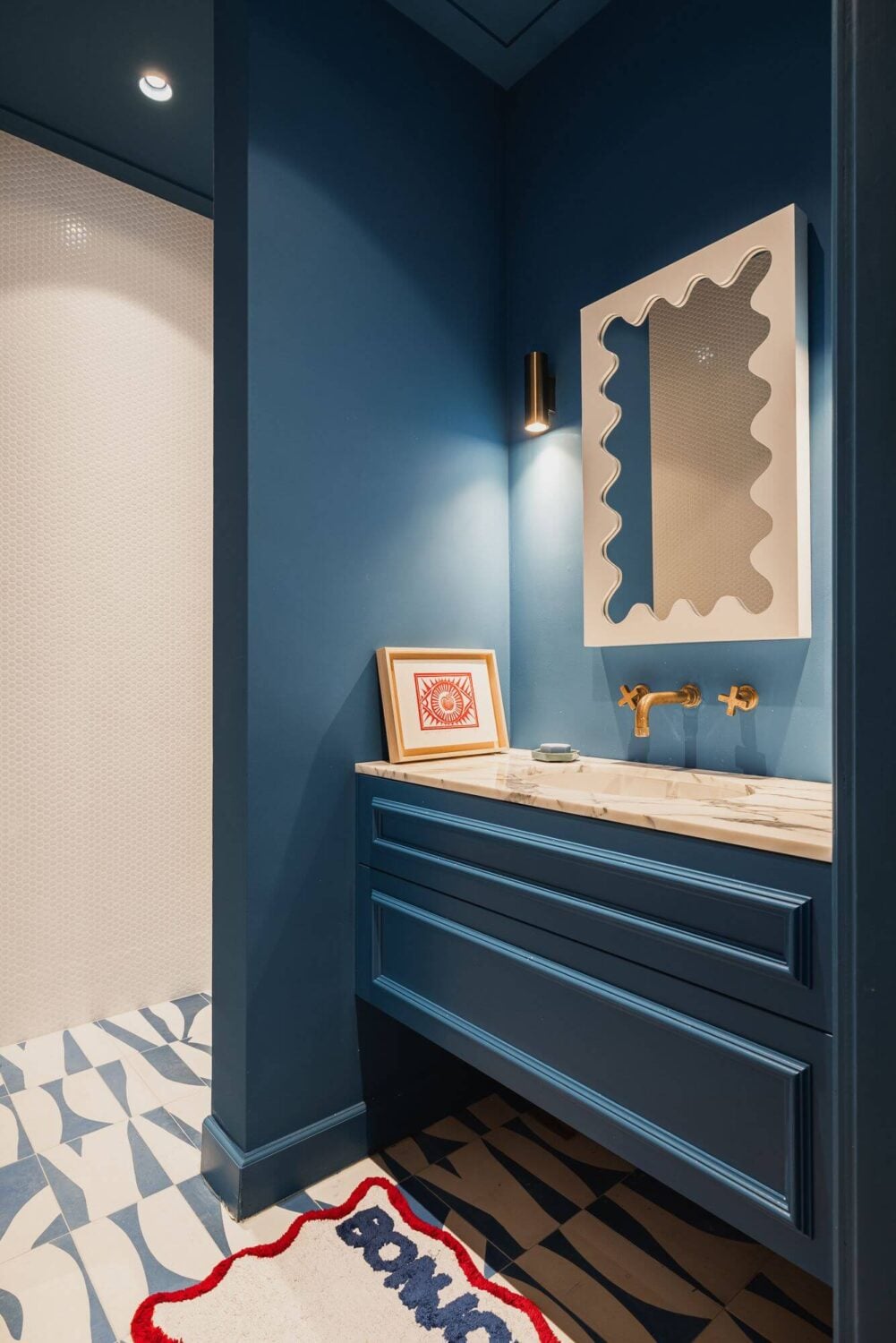 Inspiring Bathrooms With Geometric Tiles 24 dak-blue-bathroom-walk-in-shower-nordroom