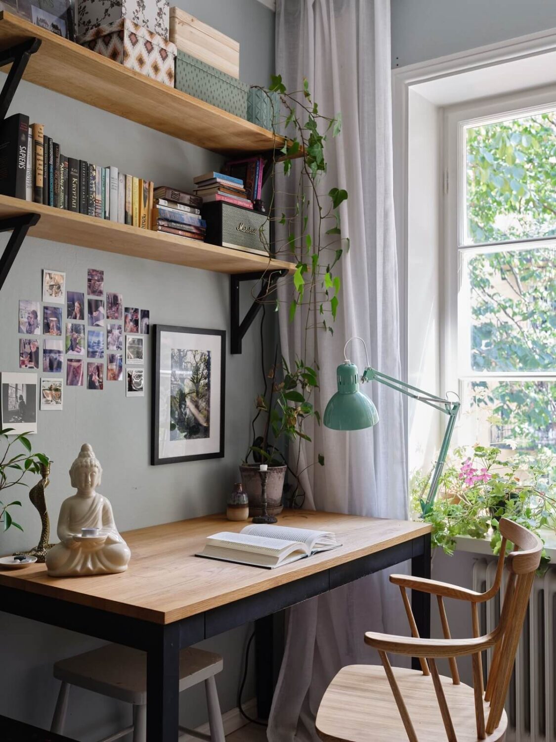 A Light Pink and Gray Nordic Home 21 desk-shelves-small-gray-bedroom-nordroom