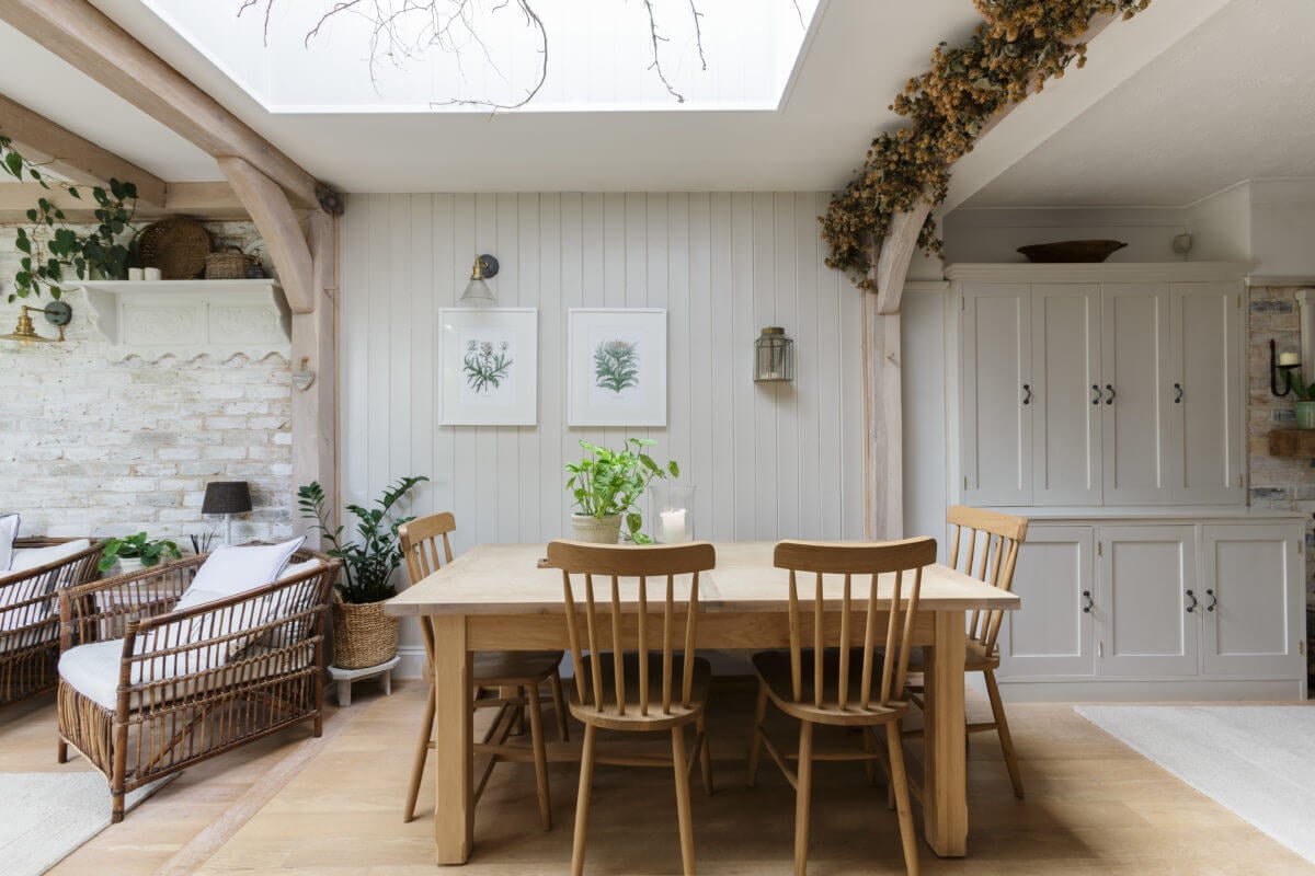 A Cozy Cottage-Style Country House with a Lovely Garden 5 dining-room-skylight-cottage-style-nordroom