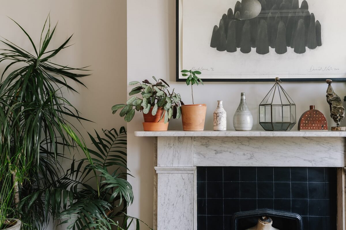 A London Townhouse with Blue Kitchen and Light Extension 10 fireplace-detail-light-gray-walls-nordroom