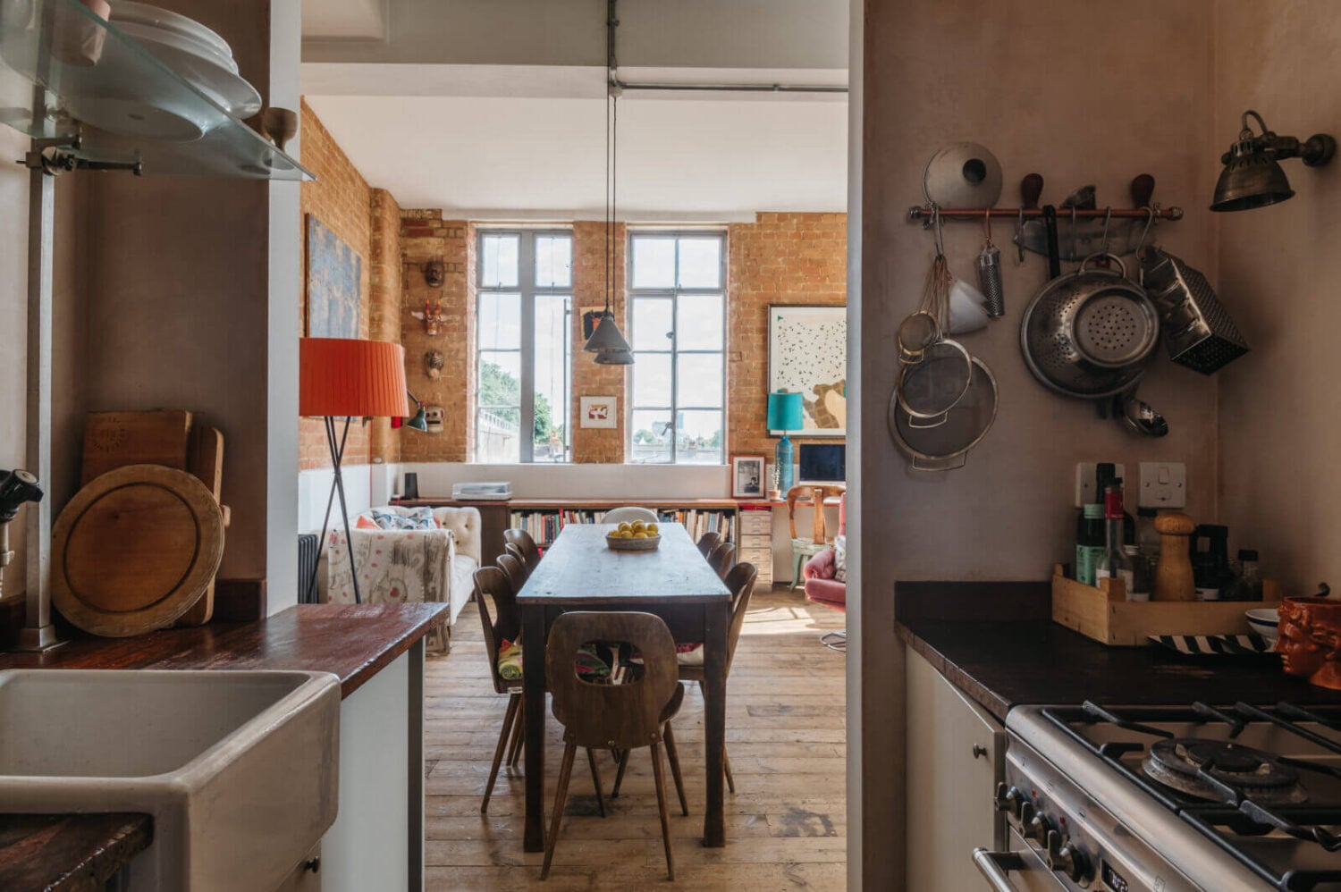 A Loft-Style Apartment with Brick Walls in London 12 galley-kitchen-dining-room-industrial-london-flat-nordroom