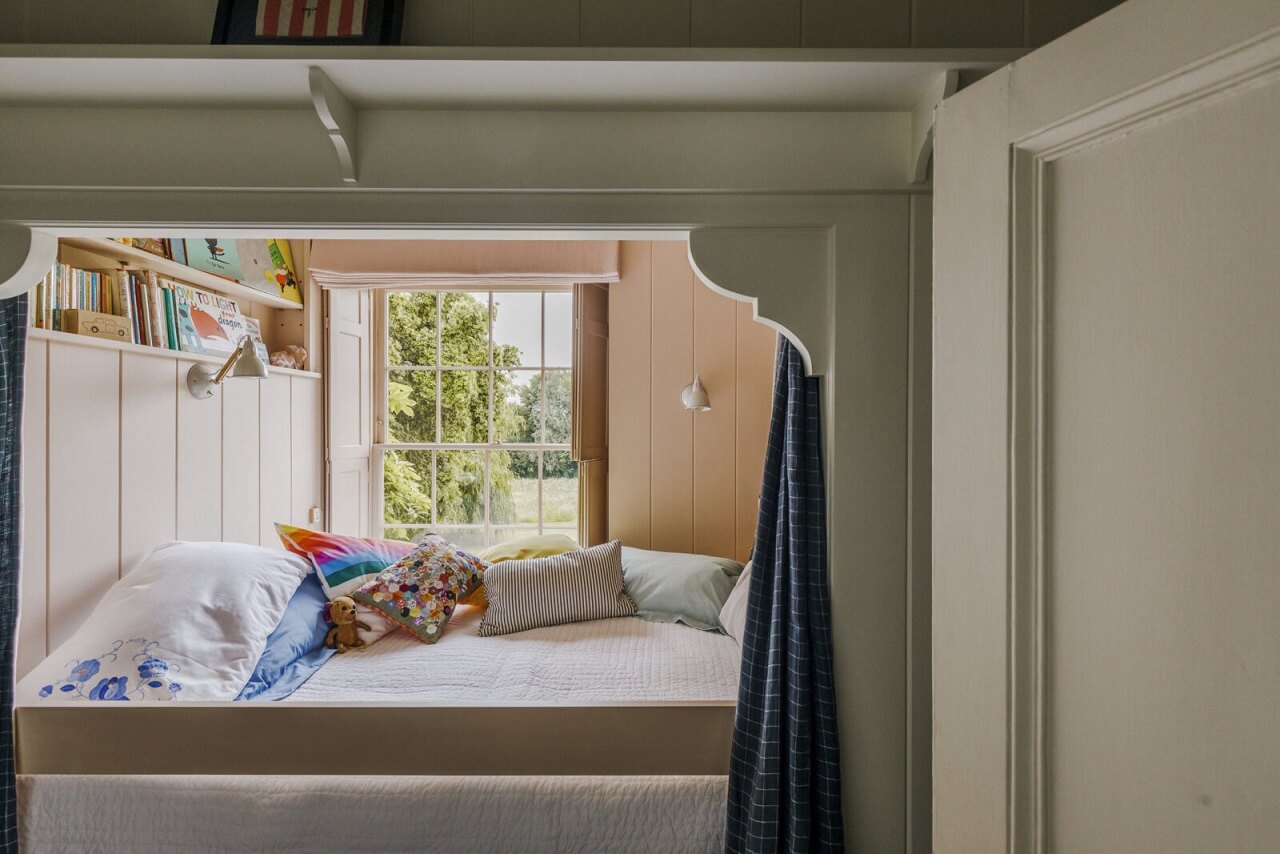 A Cozy Restored Country House in England 23 kids-bedroom-built-in-bed-nordroo
