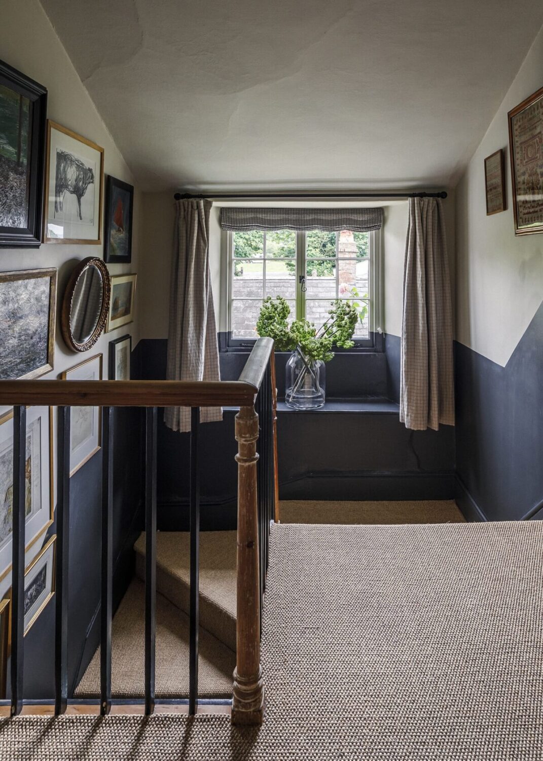 A Cozy Restored Country House in England 14 landing-half-painted-blue-walls-nordroom