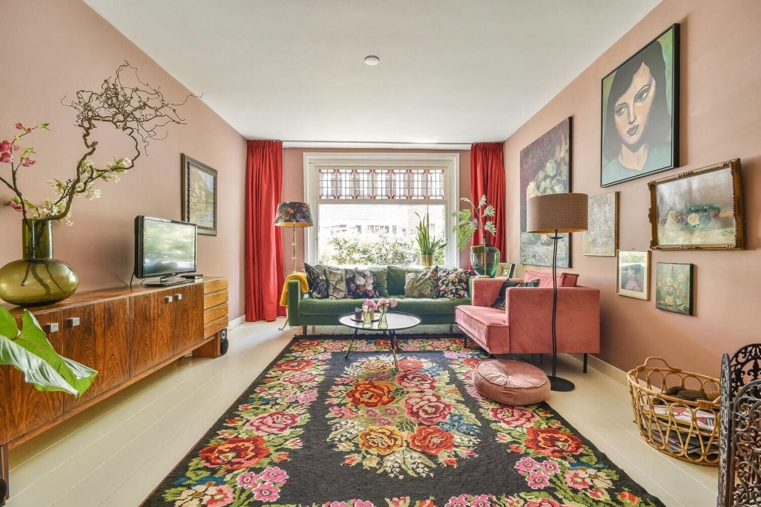 A Bright Colorful Home in Amsterdam 4 living-room-pink-walls-colorful-furniture-nordroom