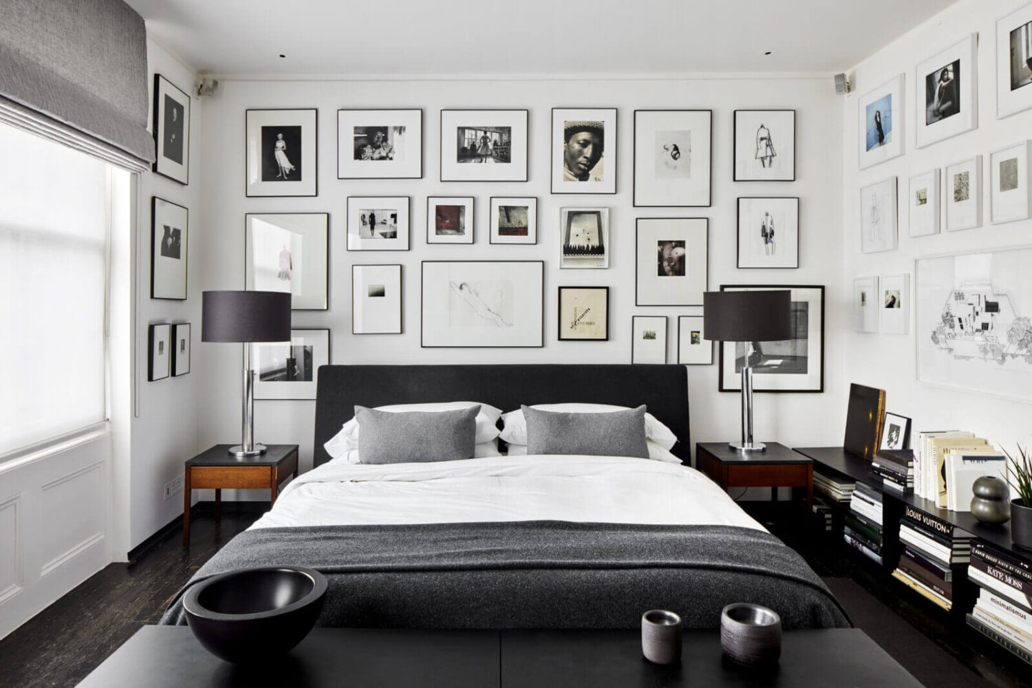A Monochrome Victorian Townhouse in London 8 monochrome-bedroom-gallery-wall-townhouse-london-nordroom