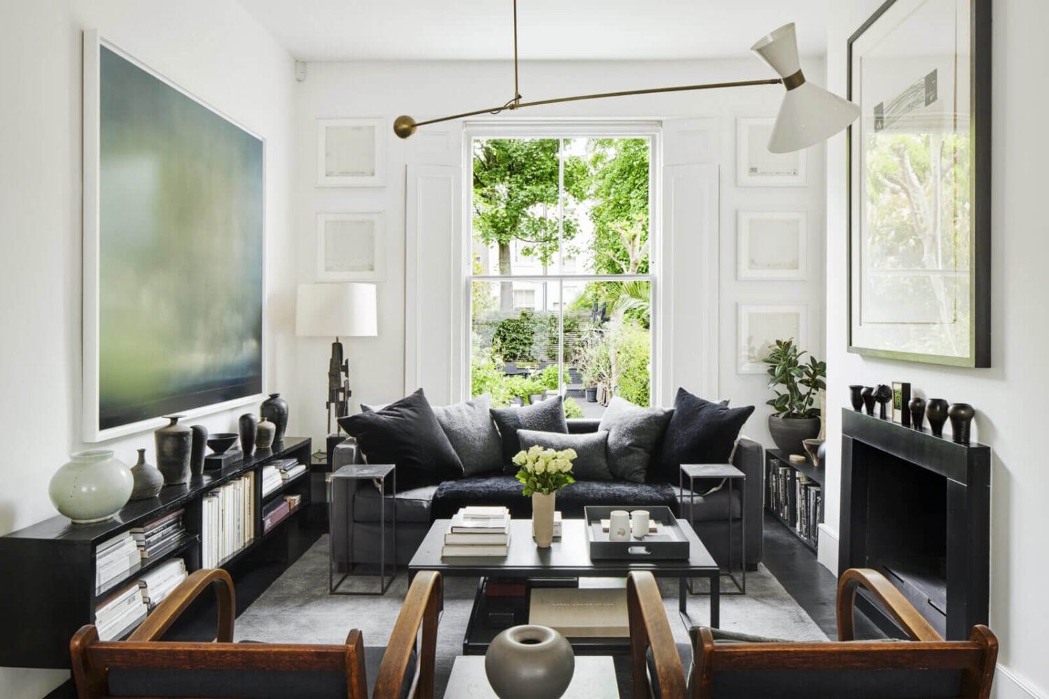A Monochrome Victorian Townhouse in London 1 monochrome-sitting-room-fireplace-large-art-nordroom