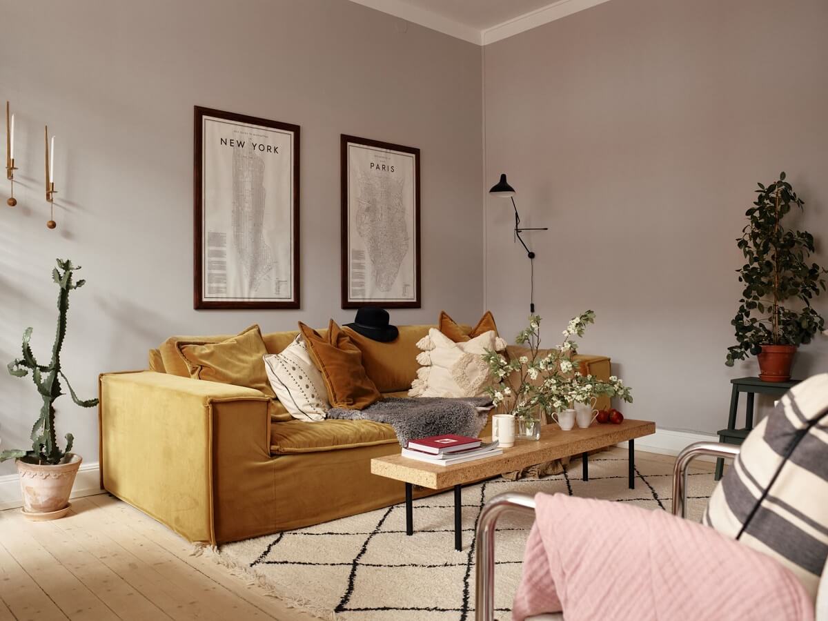A Small Swedish Apartment with Ochre Yellow Sofa 4 nordic-sitting-room-ochre-sofa-light-gray-walls-nordroom