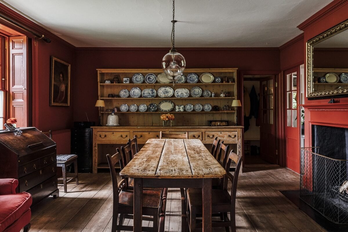 A Cozy Restored Country House in England 6 red-dining-room-english-country-house-nordroom