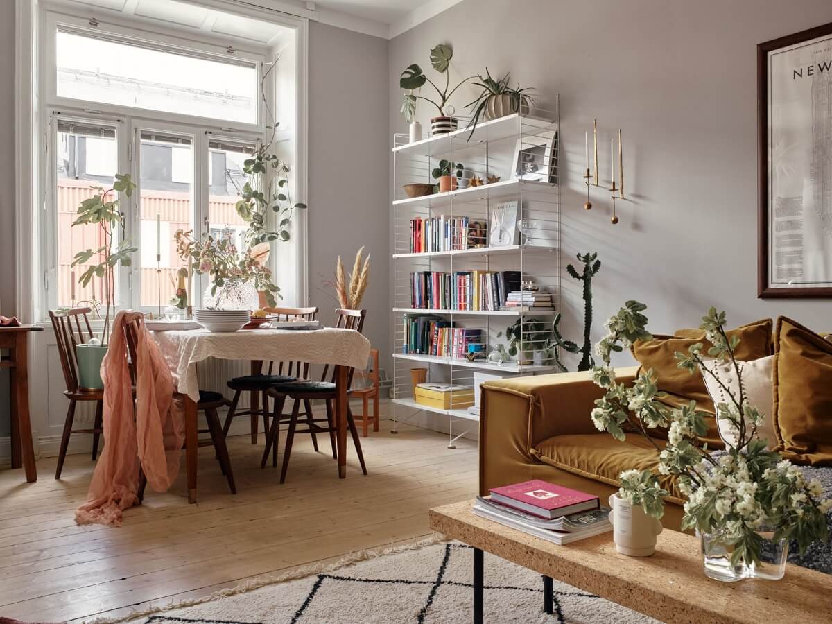 A Small Swedish Apartment with Ochre Yellow Sofa 2 scandinavian-sitting-room-ochre-sofa-nordroom