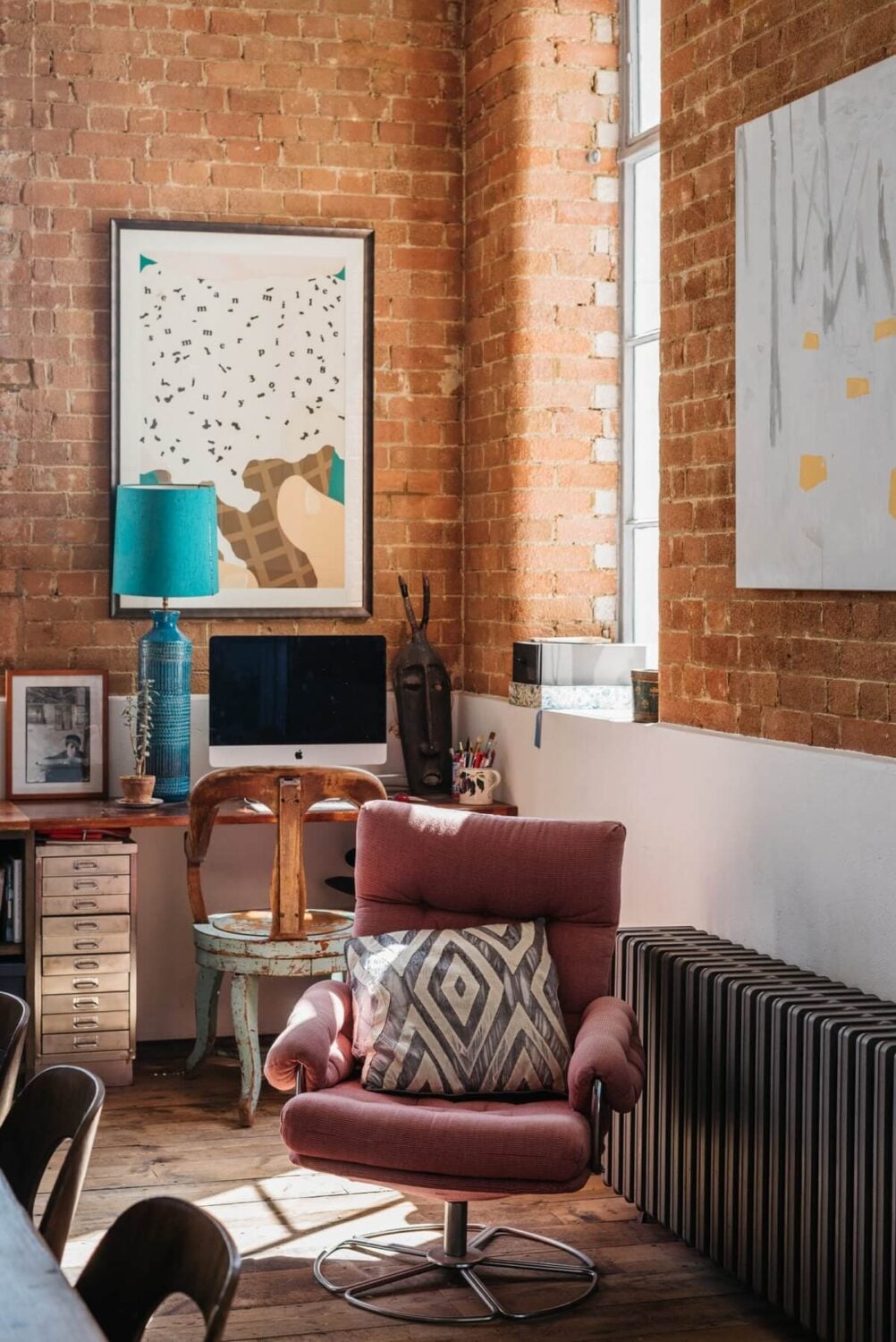 A Loft-Style Apartment with Brick Walls in London 8 sitting-room-home-office-exposed-brick-walls-nordroom