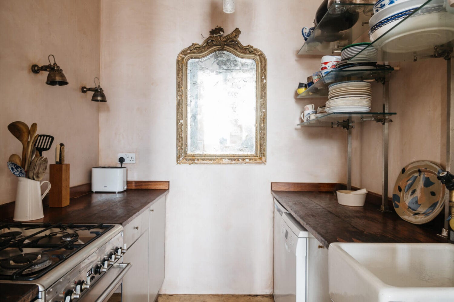 A Loft-Style Apartment with Brick Walls in London 11 small-galley-kitchen-mirror-london-flat-nordroom