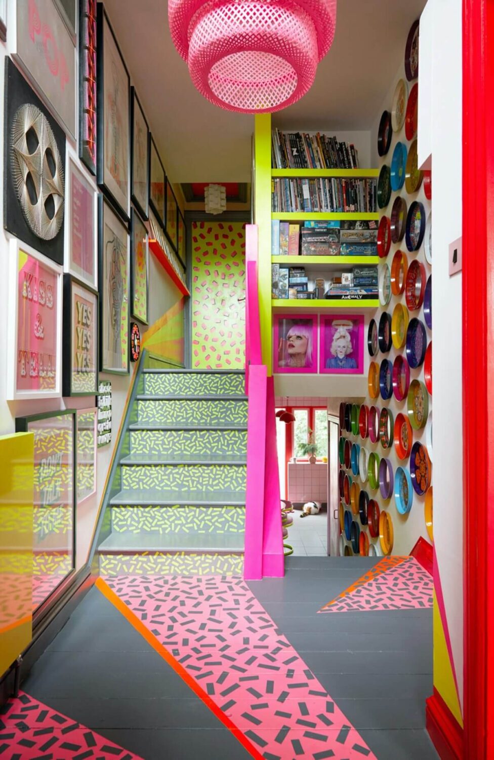 A Quirky London Home Decorated with Neon Colors 10 staircase-neon-colors-art-nordroom