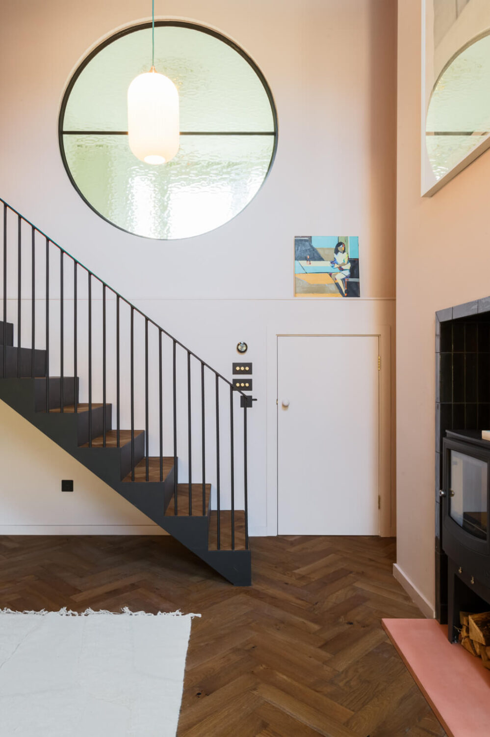 A Combination of Styles and Color in a London Townhouse 8 staircase-wooden-floor-fireplace-nordroom