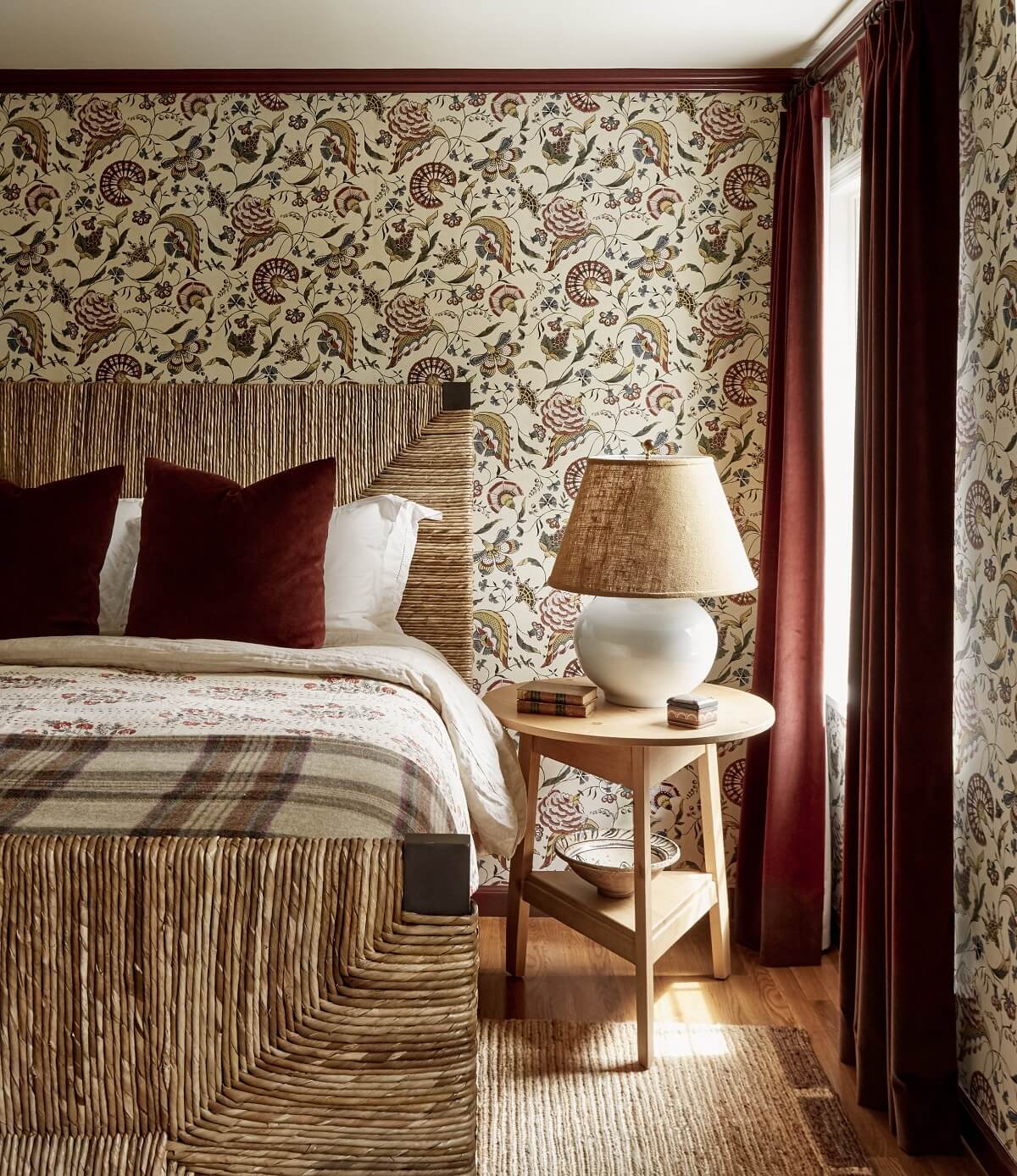 A Bedford Colonial Decorated in Warm Neutrals 11 warm-bedroom-red-accent-color-nordroom