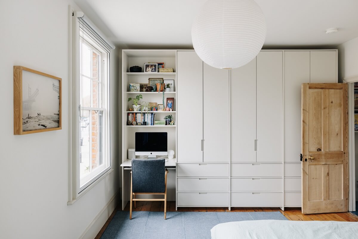 A London Townhouse with Blue Kitchen and Light Extension 14 white-bedroom-built-in-wardrobes-desk-nordroom