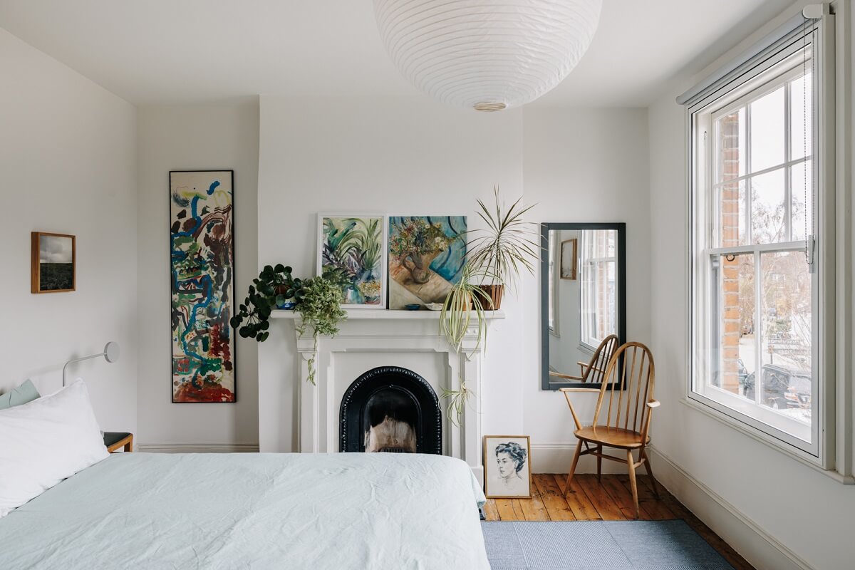 A London Townhouse with Blue Kitchen and Light Extension 13 white-bedroom-fireplace-townhouse-nordroom