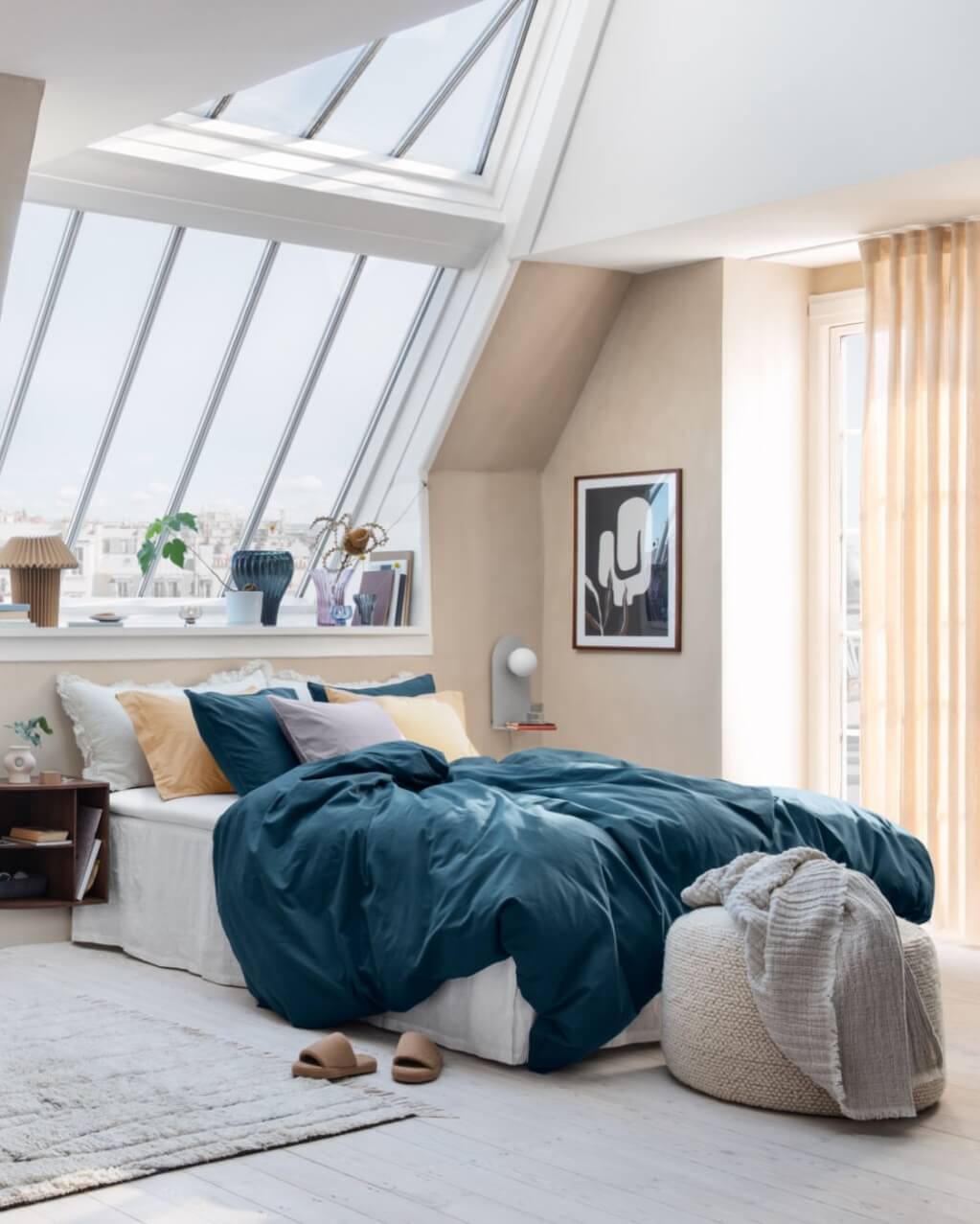 Glidden & PPG Color of the Year 2023: Vining Ivy 33 bedroom-teal-bedding-skylight-nordroom