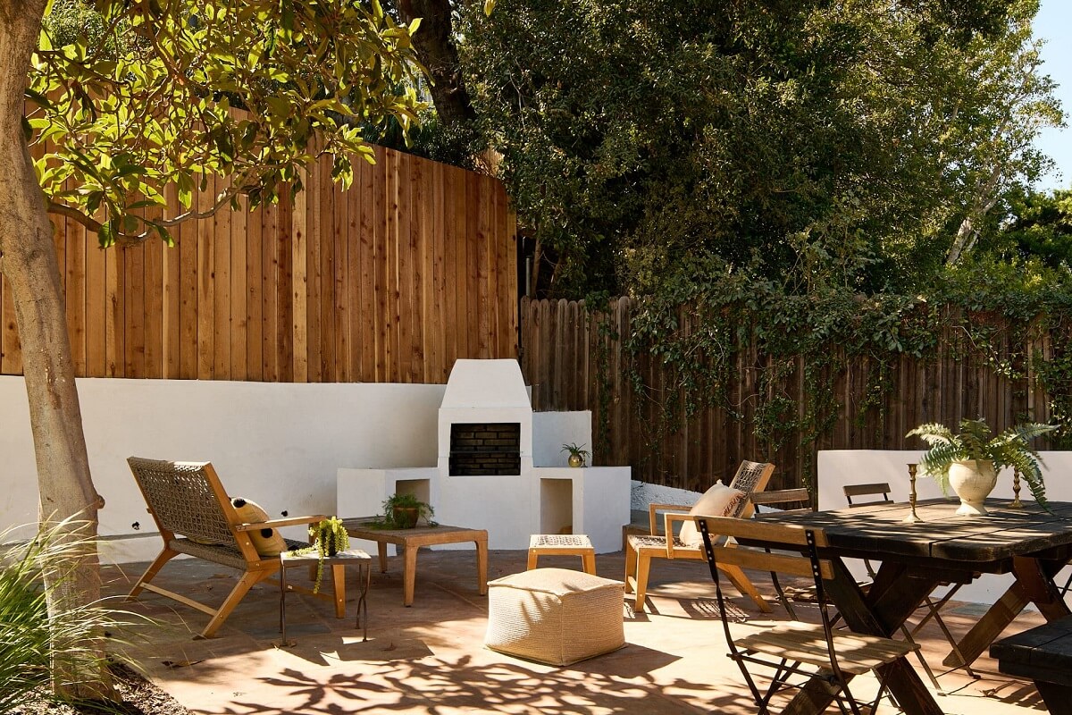 Warm Neutrals in a Lovely Home in Silver Lake, Los Angeles 24 garden-terrace-fireplace-nordroom