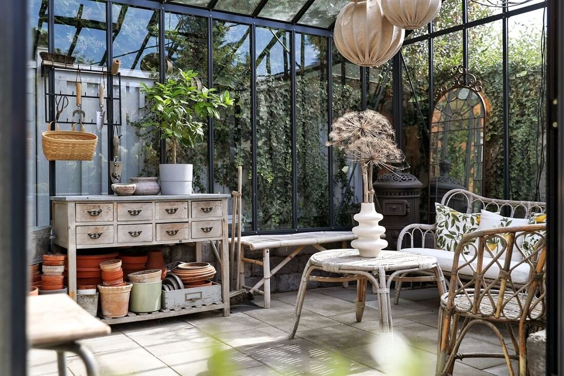 A Swedish 1930s Villa Decorated in Gray and Green Tones 29 glass-greenhouse-garden-swedish-villa-nordroom