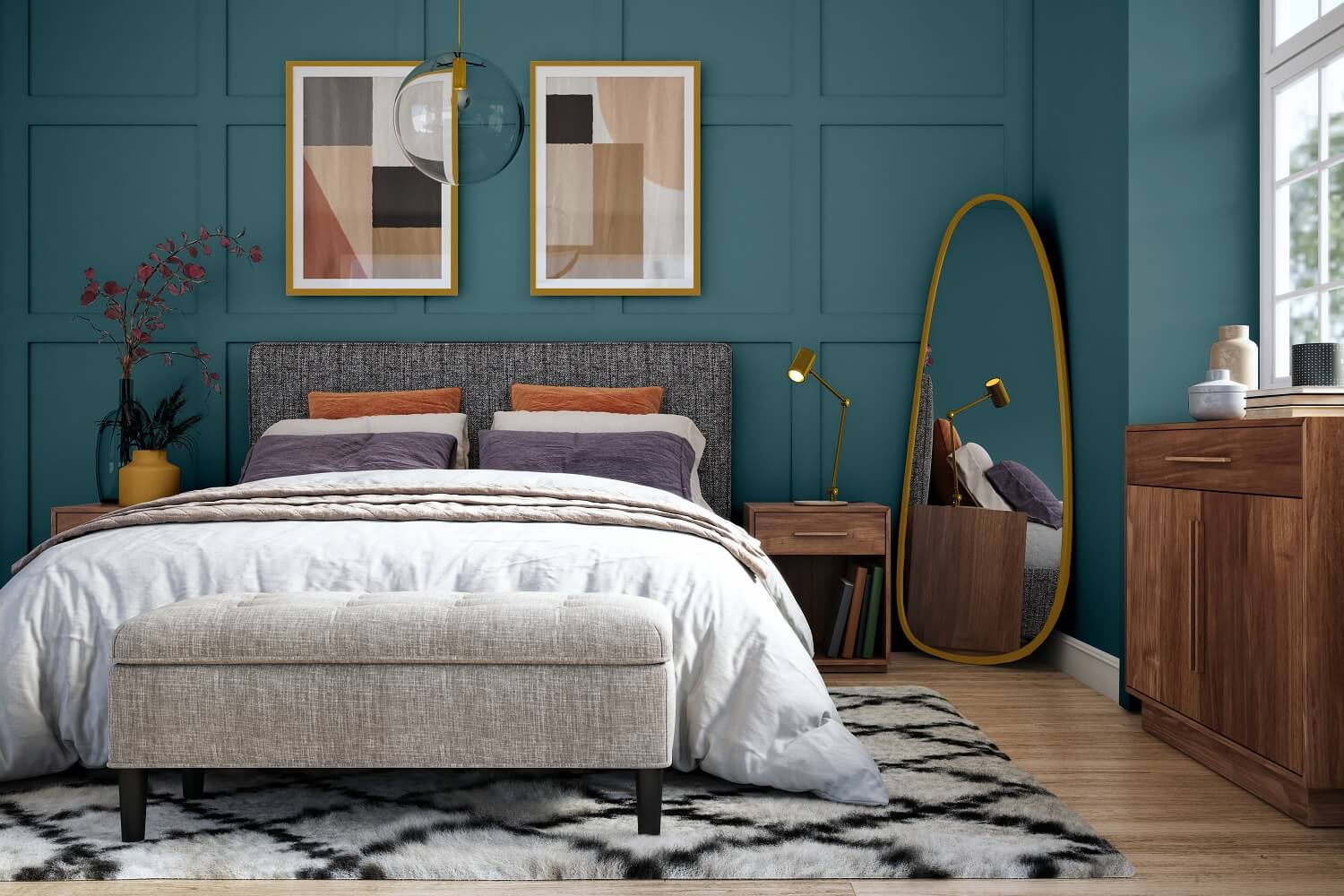 The Color Trends for 2023: Rich & Warm Natural Hues 11 bedroom-teal-wall-colors-art-large-rug