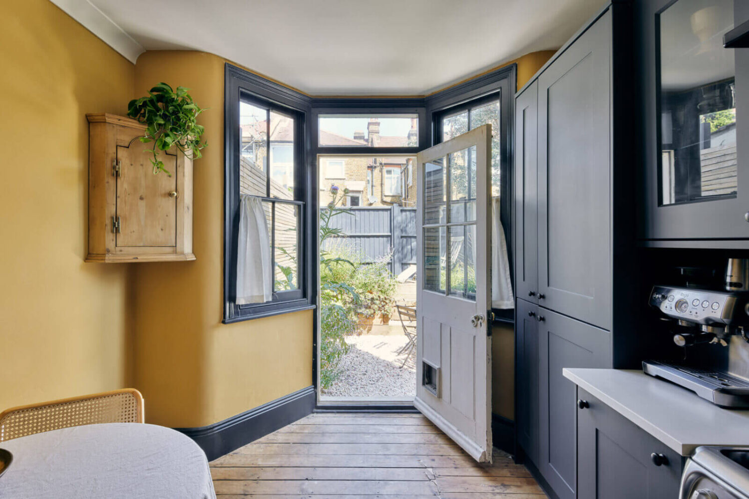 A One-Bedroom Apartment with Colorful Rooms 4 gray-yellow-kitchen-india-yellow-walls-nordroom