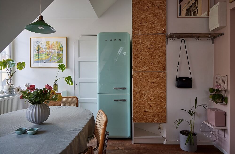 A Split-Level Attic Apartment with Blue Bedroom 4 kitchen-mint-green-smeg-kitchen-storage-cabinets-nordroom