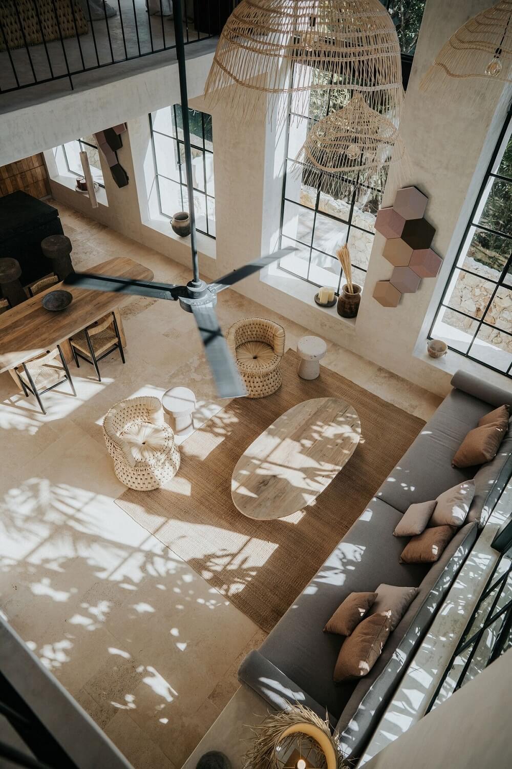 A Serene Apartment in Tulum with High Ceilings and Rooftop Pool 3 living-room-double-height-ceiling-natural-materials-nordroom