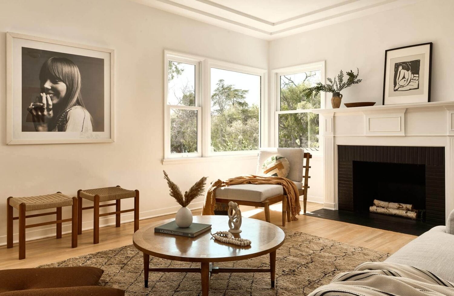 Warm Neutrals in a Lovely Home in Silver Lake, Los Angeles 2 living-room-fireplace-warm-neutrals-nordroom