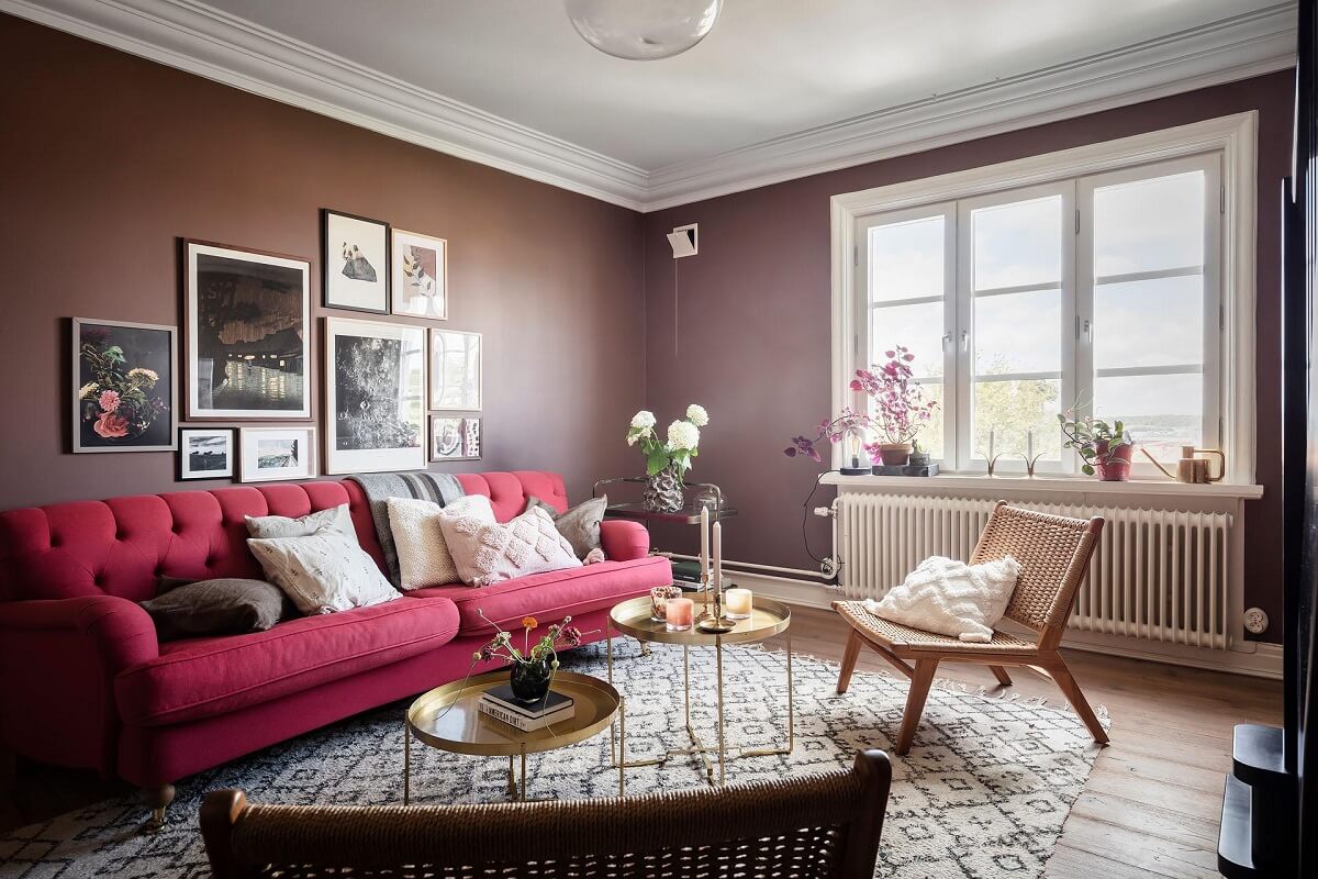 A Swedish Maisonette with Warm Pink Living Room 8 living-room-lady-daydream-pink-walls-sofa-nordroom