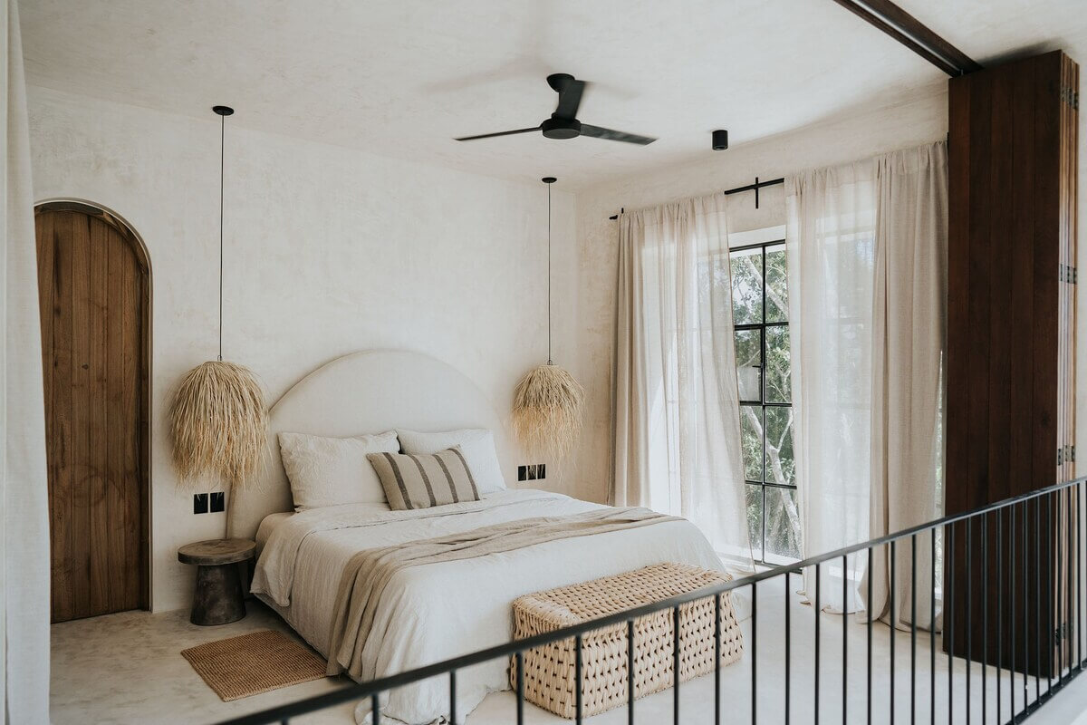 A Serene Apartment in Tulum with High Ceilings and Rooftop Pool 13 loft-bedroom-rustic-wooden-doors-nordroom