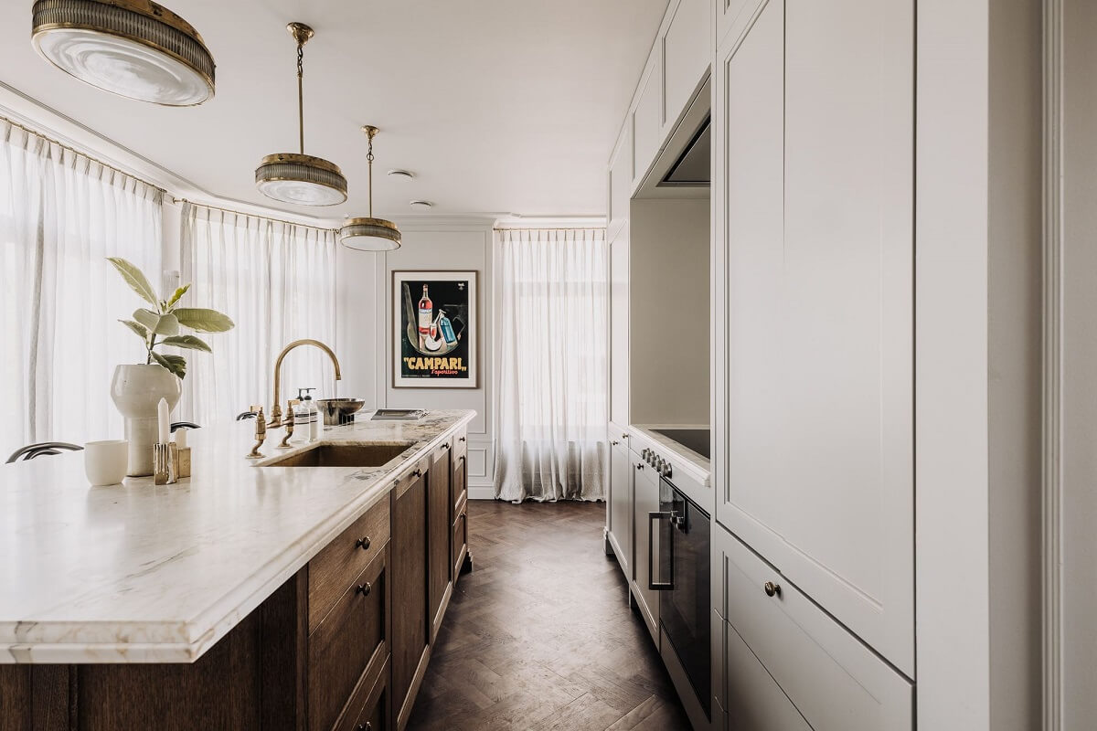 A Luxurious Canal House in Amsterdam 5 luxurious-kitchen-italian-marble-worktop-light-gray-cabinets-nordroom