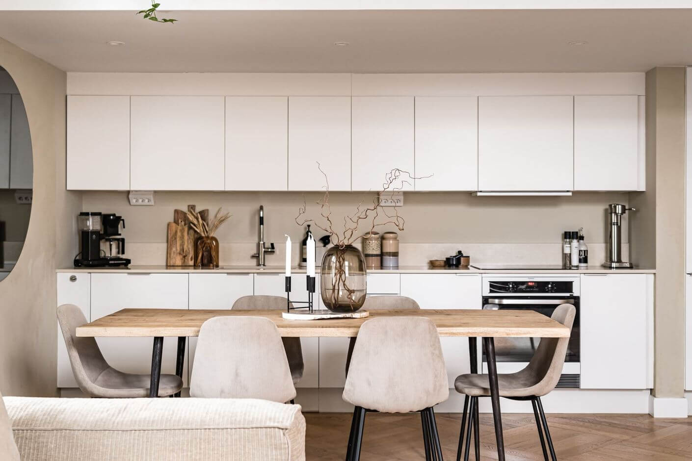 A Historic Factory Transformed Into A Stylish Home 13 open-plan-living-space-white-cabinets-nordroom