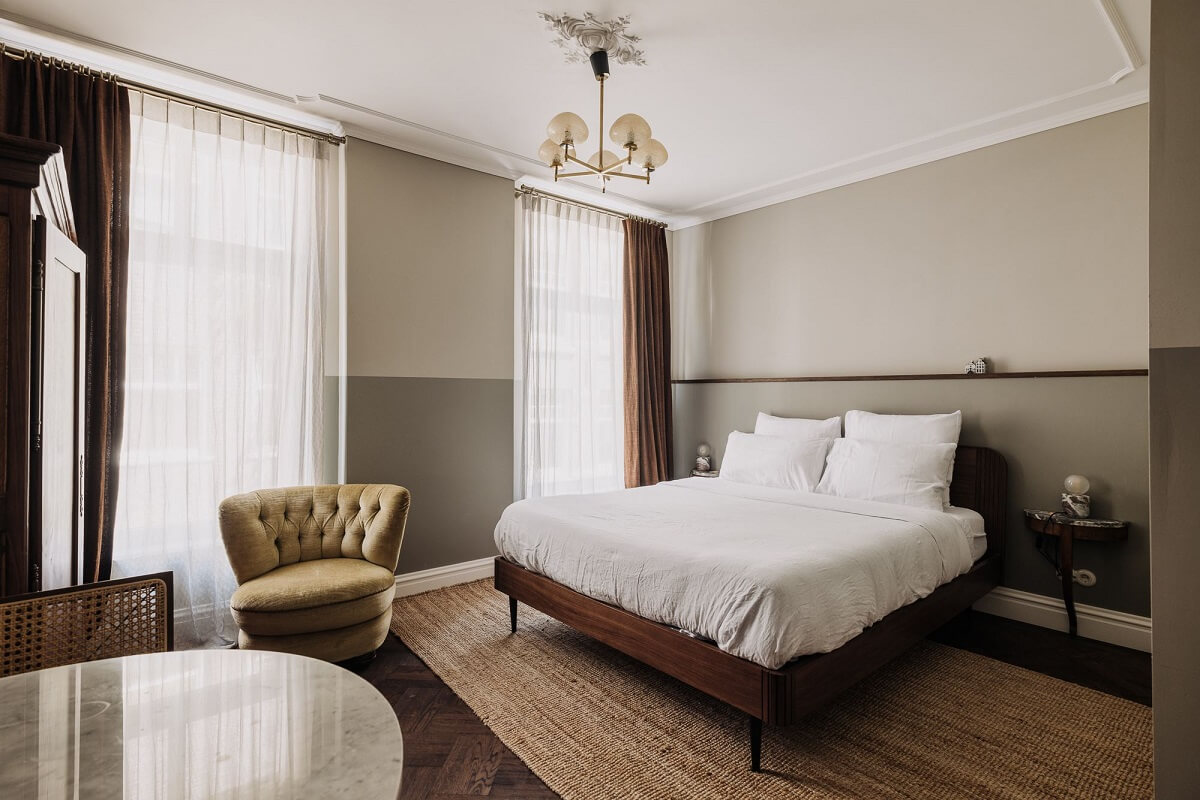 A Luxurious Canal House in Amsterdam 20 serene-bedroom-half-painted-gray-wall-nordroom