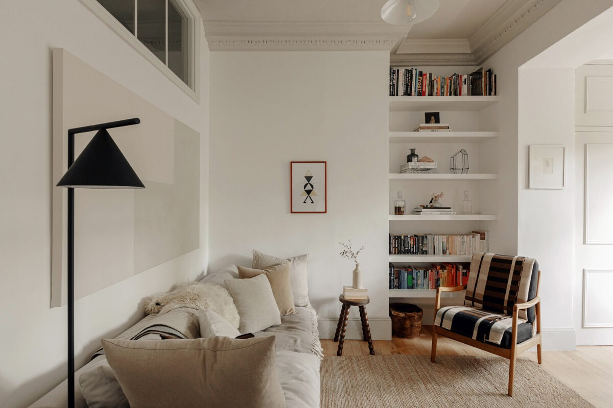 A Serene Period Home in London with Garden 6 serene-white-sitting-room-jute-rug-nordroom