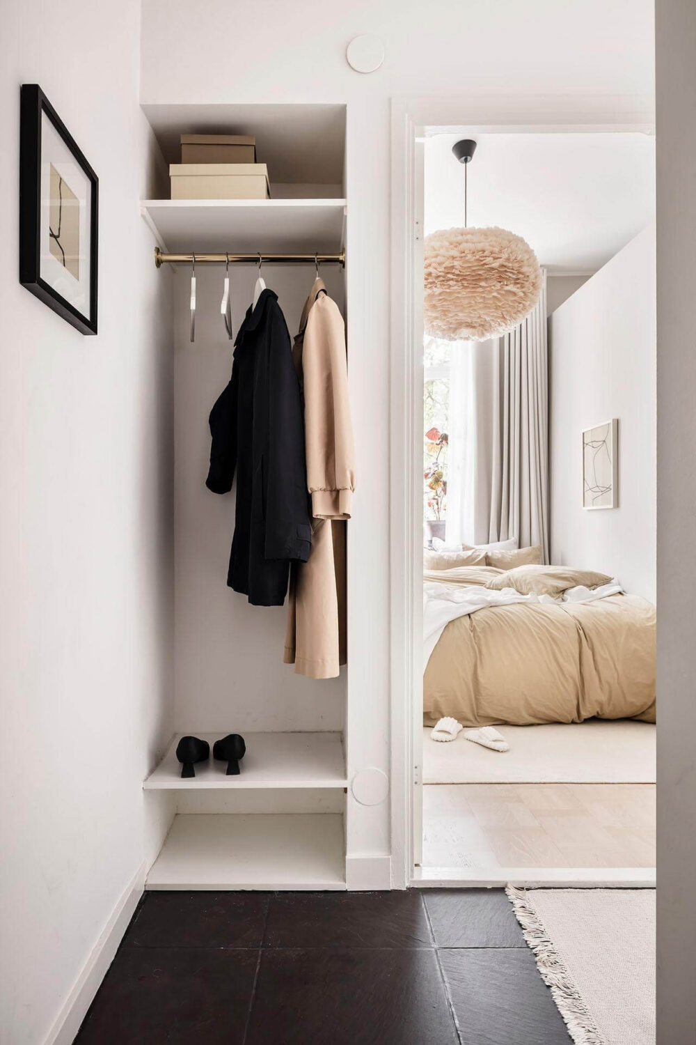 A Tiny and Stylish Nordic Apartment 23 small-hallway-wardrobe-nook-nordroom