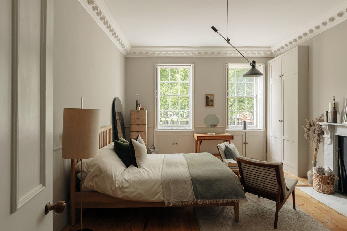 A Serene Period Home in London with Garden 11 spacious-serene-gray-bedroom-fireplace-nordroom