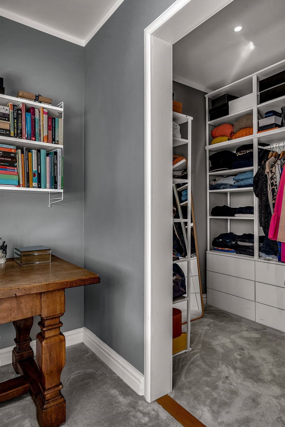 Bold Colors in a 1920s Villa in Sweden 15 walk-in-closet-gray-walls-nordroom