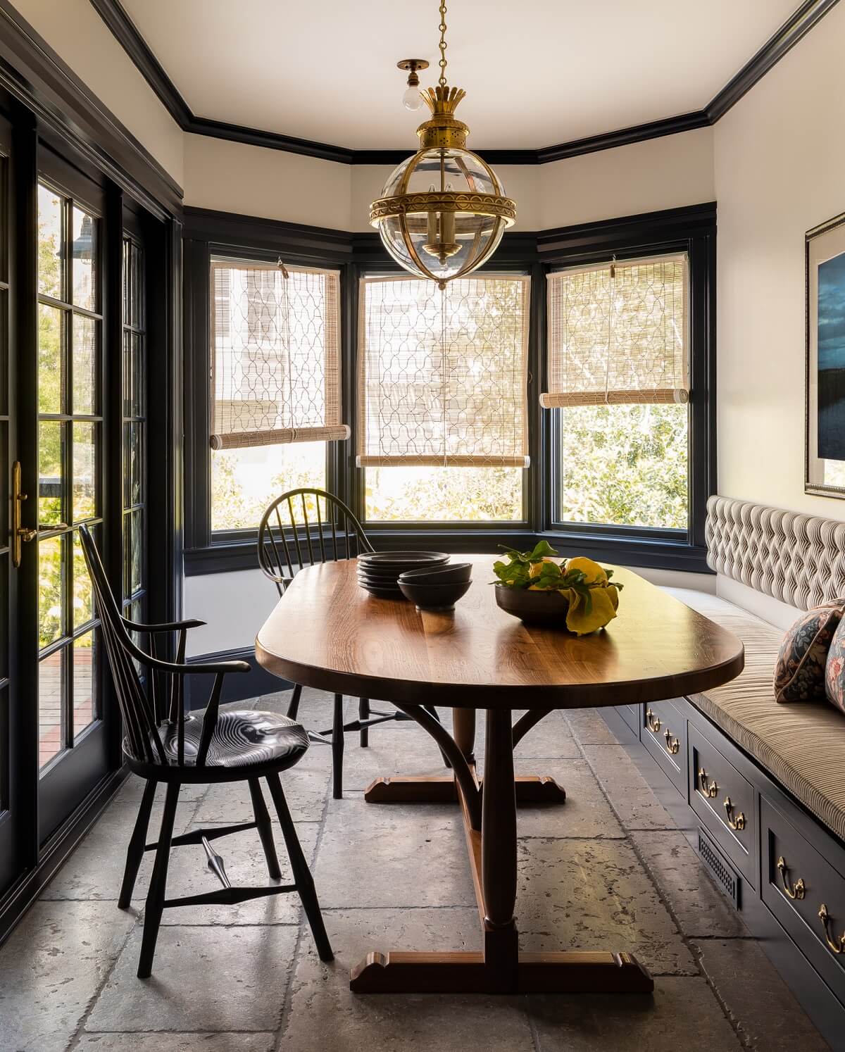 A Lesson in Color and Pattern in a San Francisco Home 13 Heidi-Caillier-Design-Cow-Hollow-SF-interior-design-kitchen-nook-indian-blinds