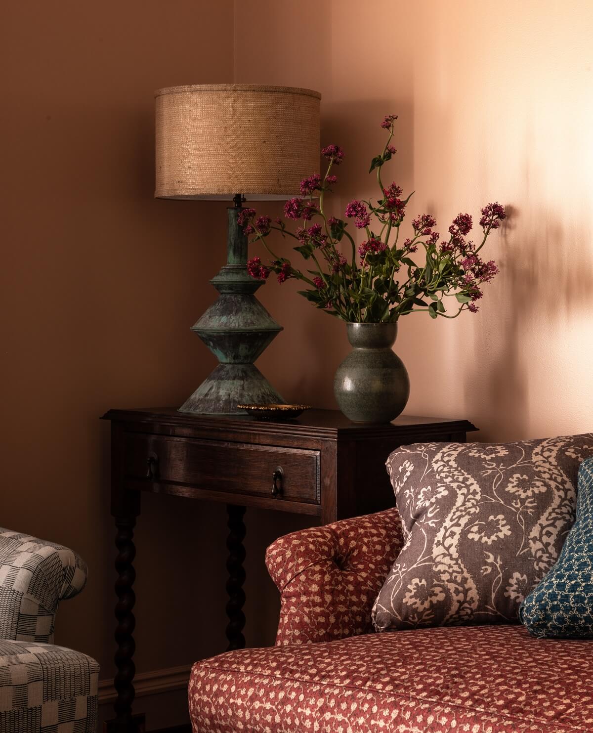 A Lesson in Color and Pattern in a San Francisco Home 3 Heidi-Caillier-Design-Cow-Hollow-SF-interior-design-pink-walls-setting-plaster-red-sofa