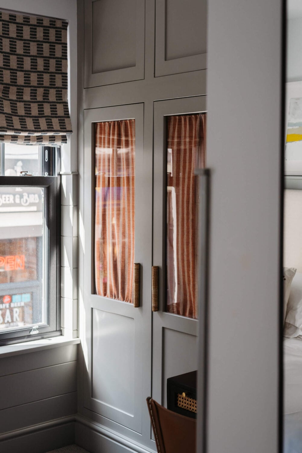 A Beautiful Duplex Apartment in Cornwall 17 built-in-wardrobes-terracotta-curtains-nordroom