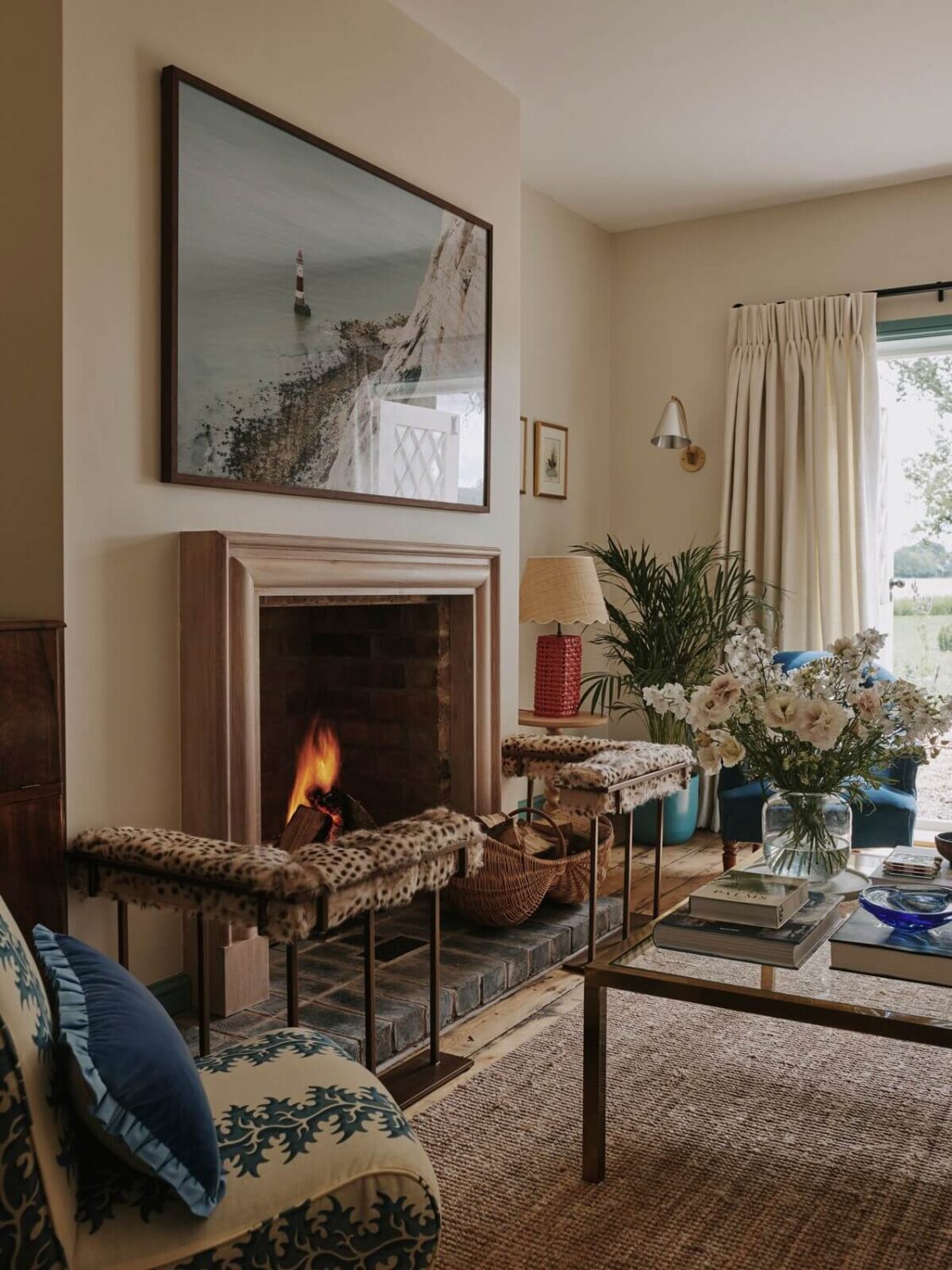 A Magical Pink Cottage in the English Countryside 7 cottage-living-room-fireplace-english-cottage-airbnb-nordroom