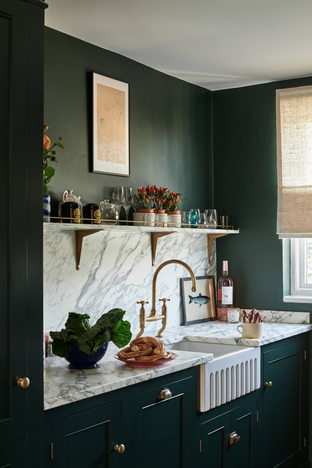 A Small Dark Green Classic English deVOL Kitchen 2 dark-green-classic-english-devol-kitchen-open-shelf-arabescato-marble-nordroom
