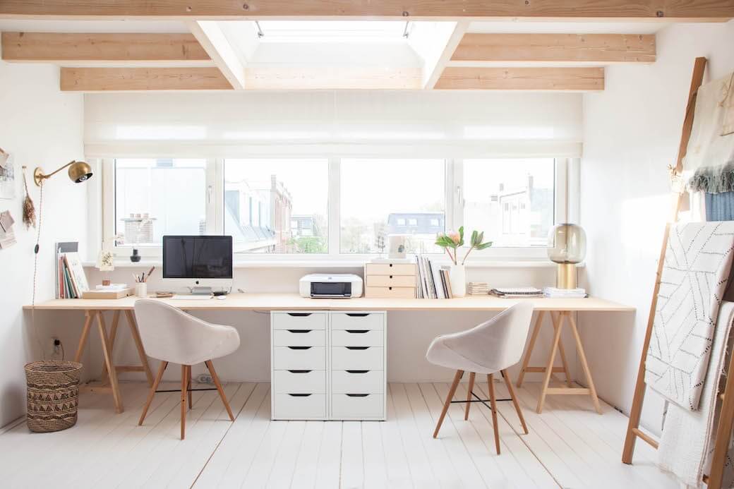 Double Desk IKEA Hacks That Will Boost Your Productivity 1 double-desk-under-window-alex-drawers-nordroom