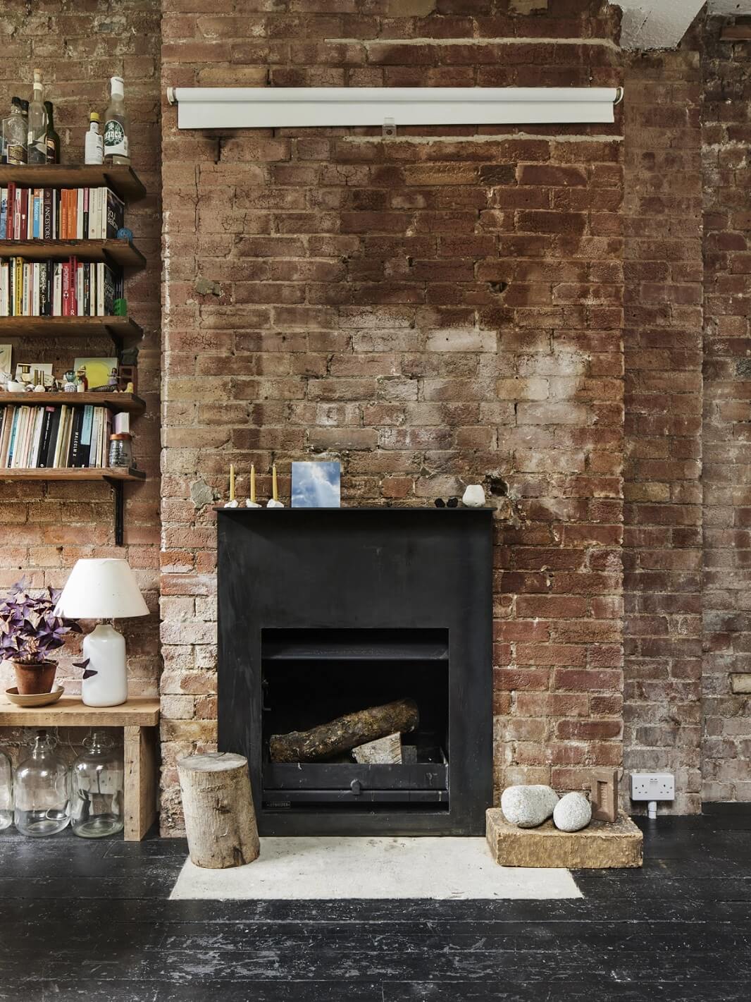 A Unique Home in a Former Furniture Workshop 5 fireplace-brick-wall-workshop-conversion-london-nordroom