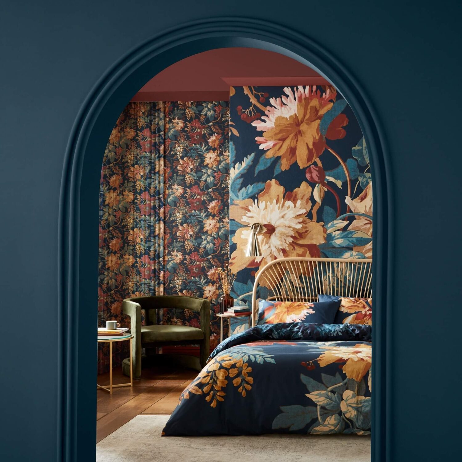 The Color Trends for 2023: Rich & Warm Natural Hues 65 florenzia-dusk-design-of-the-year-graham-and-brown-bedroom-floral-wallpaper-nordroom