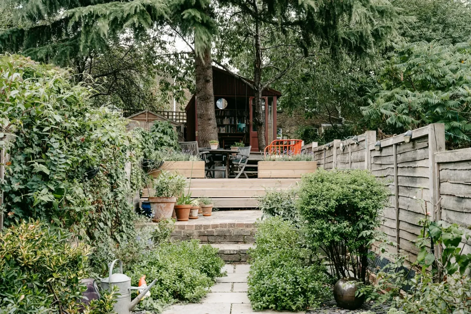 A London Home with Modern Extension and Color Accents 17 garden-with-shed-office-nordroom