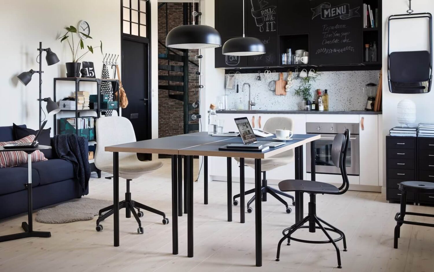 Double Desk IKEA Hacks That Will Boost Your Productivity 9 home-office-linnmon-adils-triple-desk-industrial-nordroom