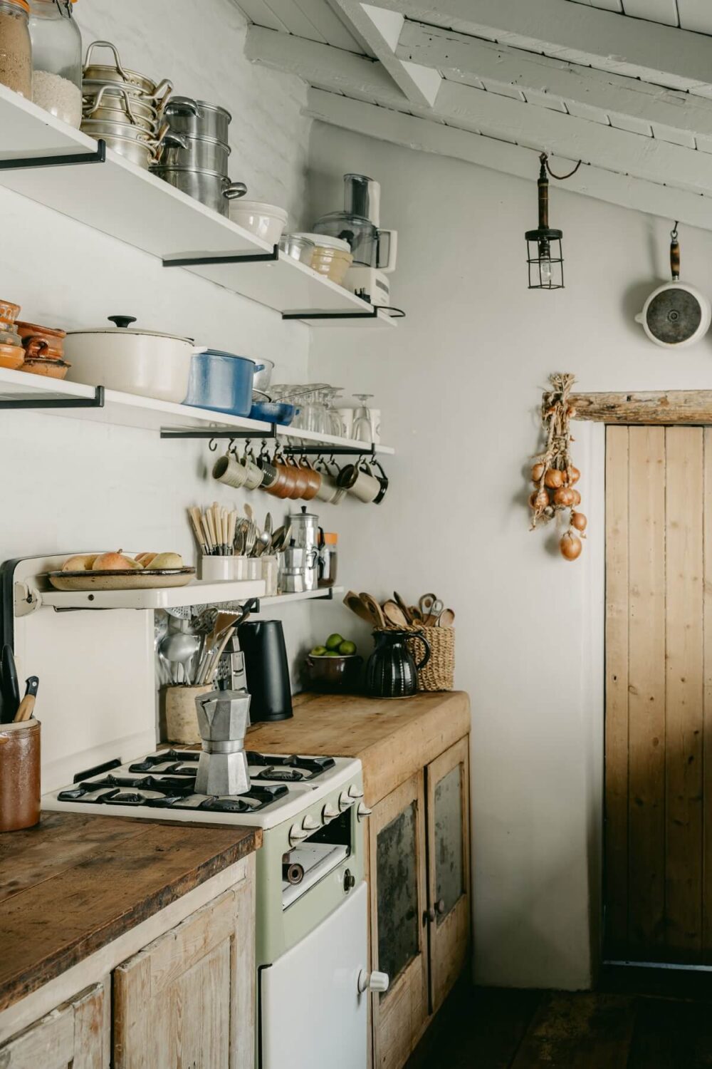 Original Features in a Regency Cottage in London 2 kitchen-antique-units-open-shelves-nordroom