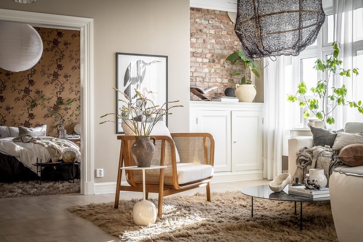 Magical Light in a Stylish Scandinavian Apartment 14 living-room-detail-exposed-brick-wall-nordroom